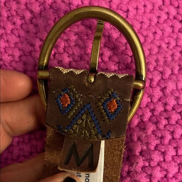 Super pretty: Lucky Brand Brown Belt with Brass Buckle and Colorful Embroidery - Picture 5 of 5